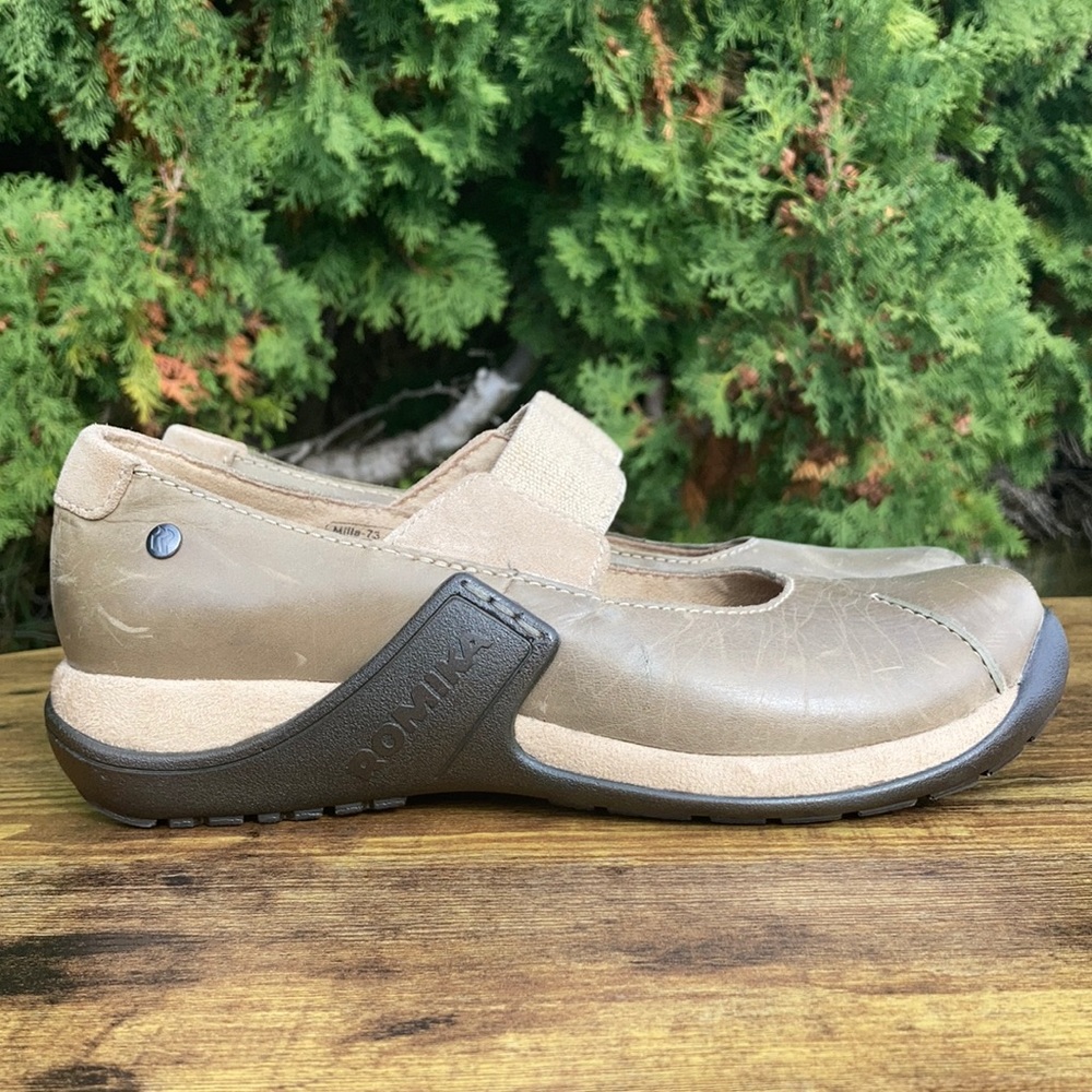 Romika Milla Olive Green/Beige Leather Mary Jane Shoes Size EU 38